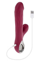 Bursting with Pleasure Rechargeable Silicone Inflatable Dual Rabbit Vibrator - Red