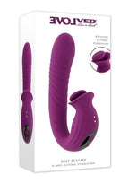 Deep Ecstasy Rechargeable Silicone Ribbed Thrusting Rabbit Vibrator with Clitoral Stimulator - Purple