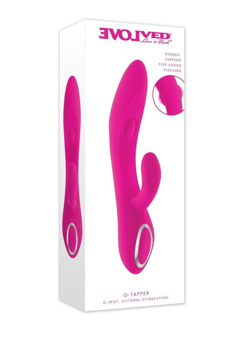 G-Tapper Rechargeable Silicone Double Tapping Rabbit Vibrator with Clitoral Stimulator - Pink