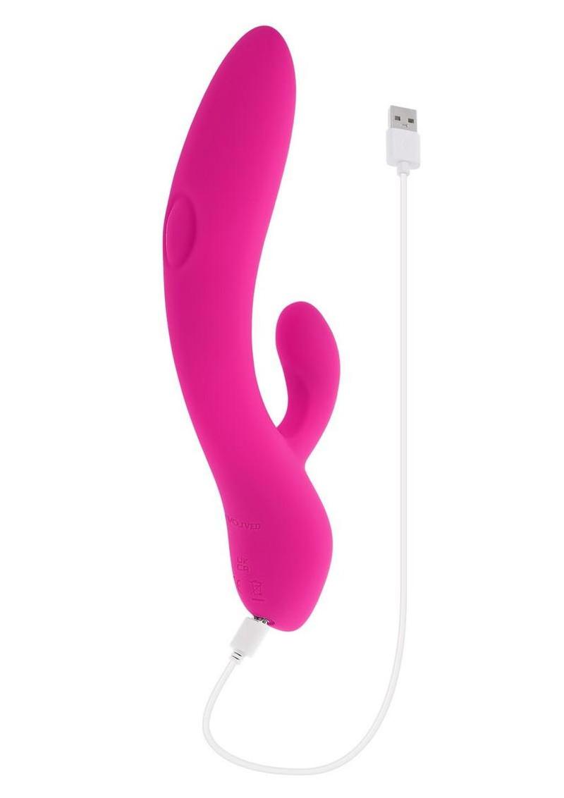 G-Tapper Rechargeable Silicone Double Tapping Rabbit Vibrator with Clitoral Stimulator - Pink