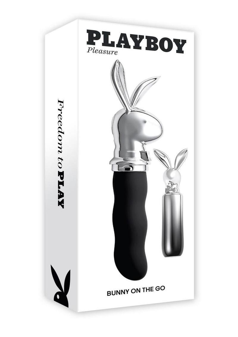Playboy Bunny on the Go Rechargeable Silicone Rabbit Head Mini Vibrator - Black