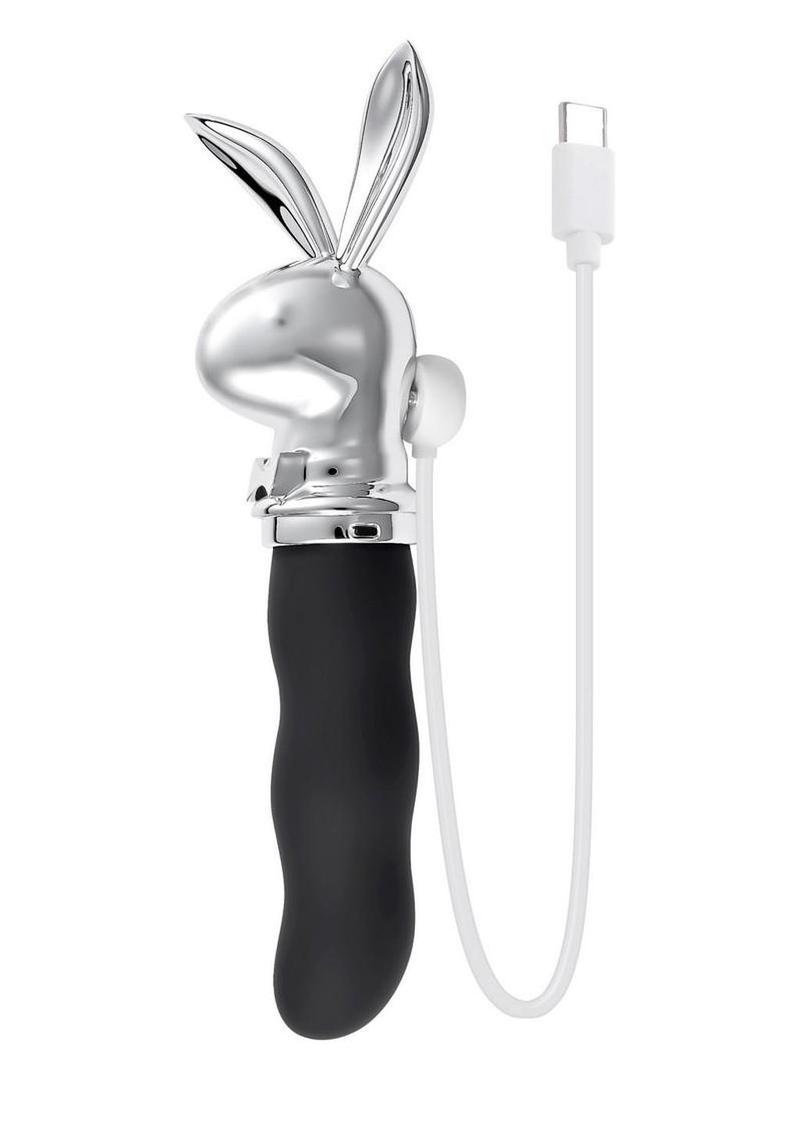 Playboy Bunny on the Go Rechargeable Silicone Rabbit Head Mini Vibrator - Black