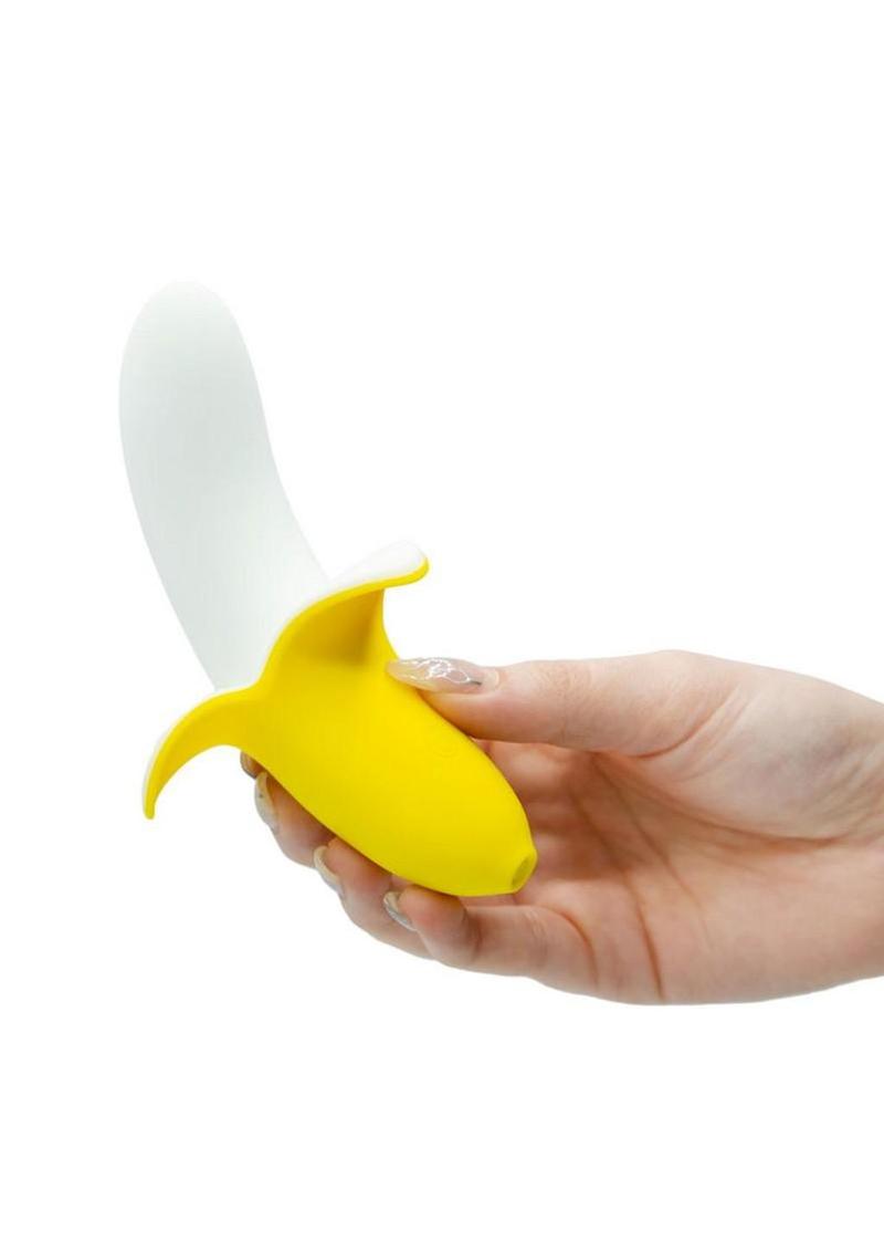 BMS Factory Banana Bliss Mini Rechargeable Silicone Banana Vibrator with Clitoral Stimulator - Yellow