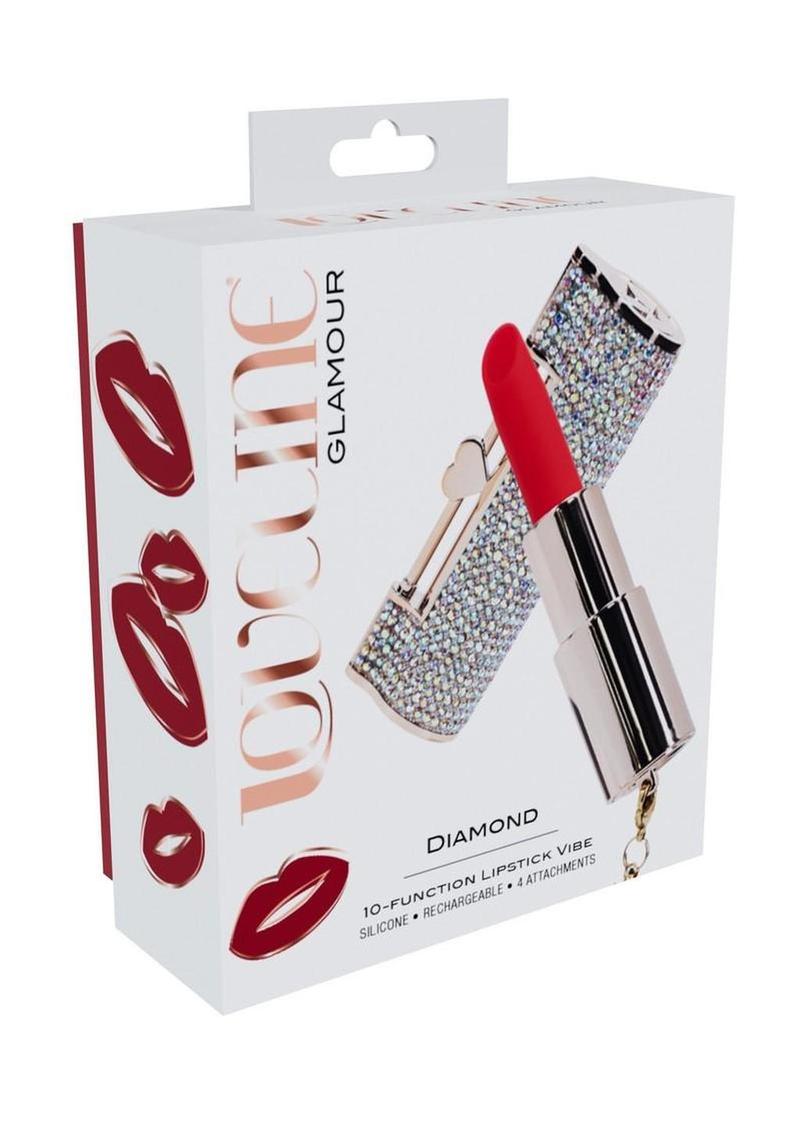 Loveline Diamond Lipstick Rechargeable Silicone Vibrator with Interchangeable Heads - Rainbow