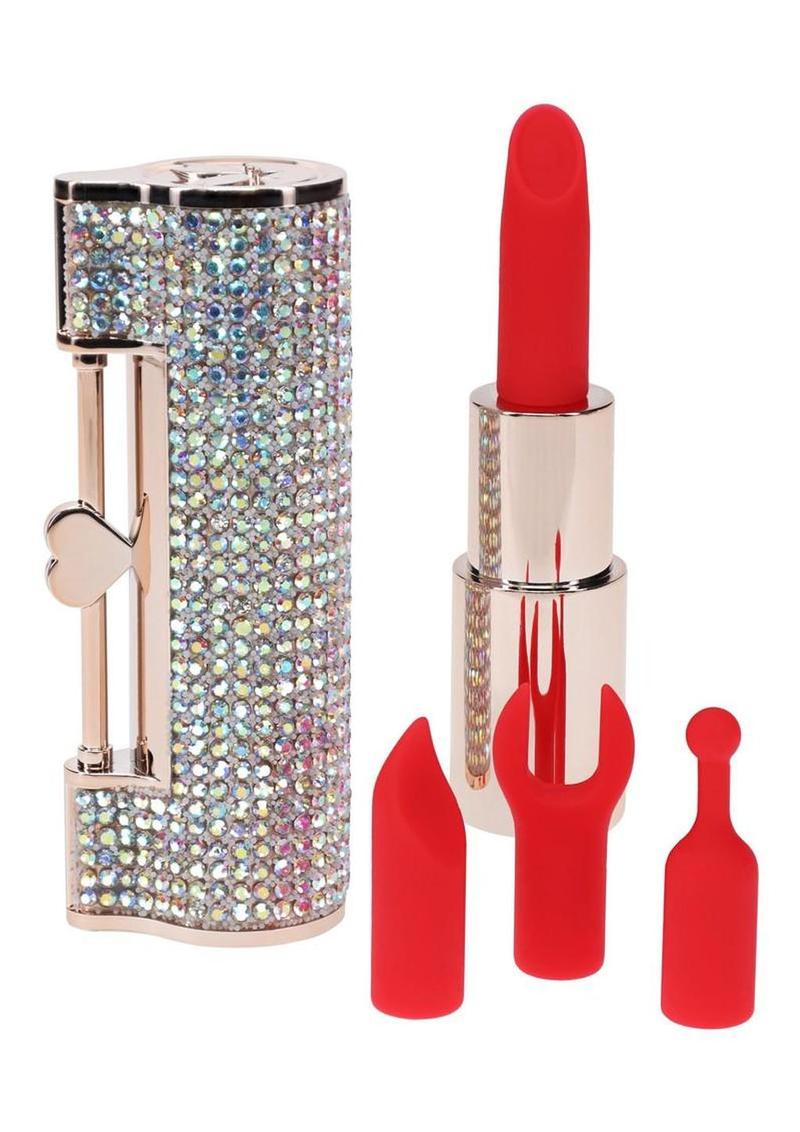 Loveline Diamond Lipstick Rechargeable Silicone Vibrator with Interchangeable Heads - Rainbow