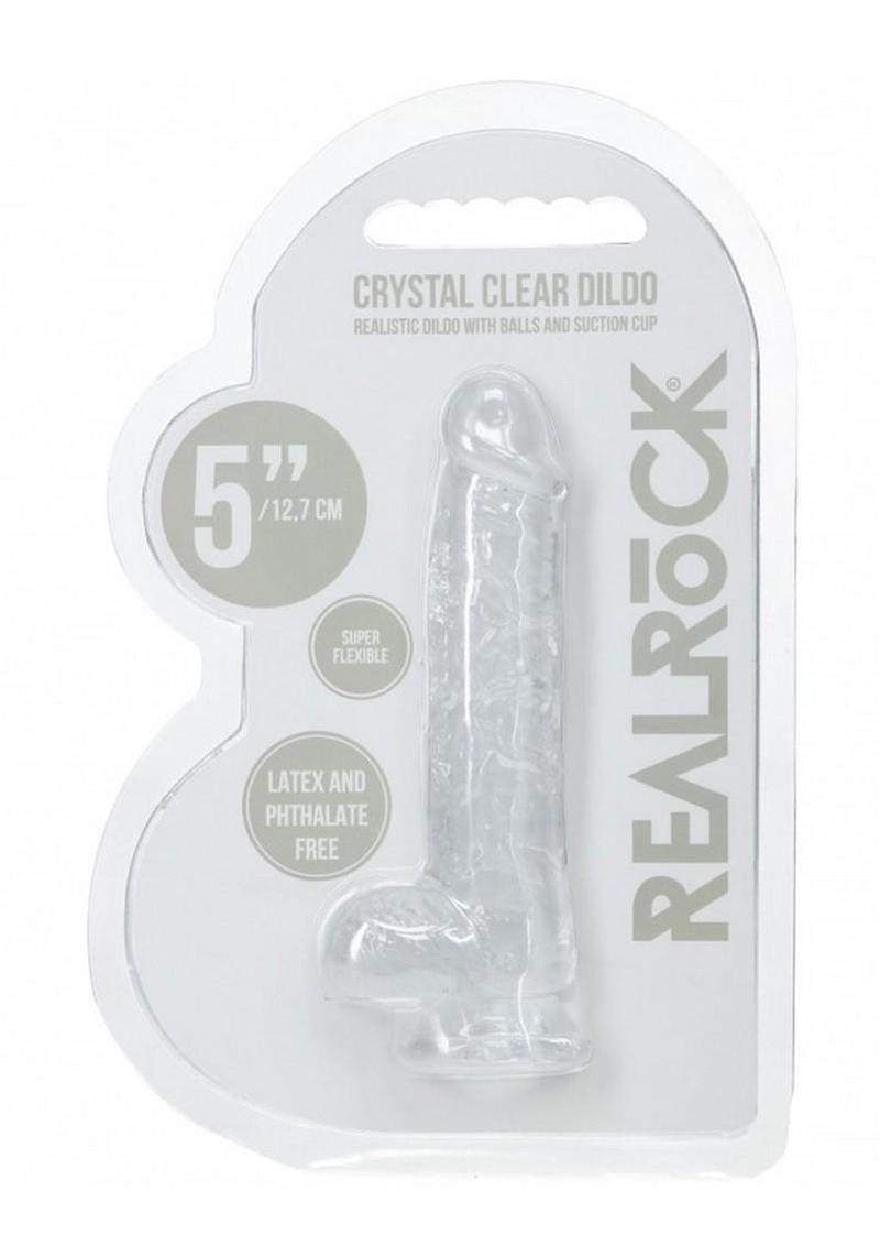 RealRock Crystal Clear Realistic Dildo with Balls 5in - Clear
