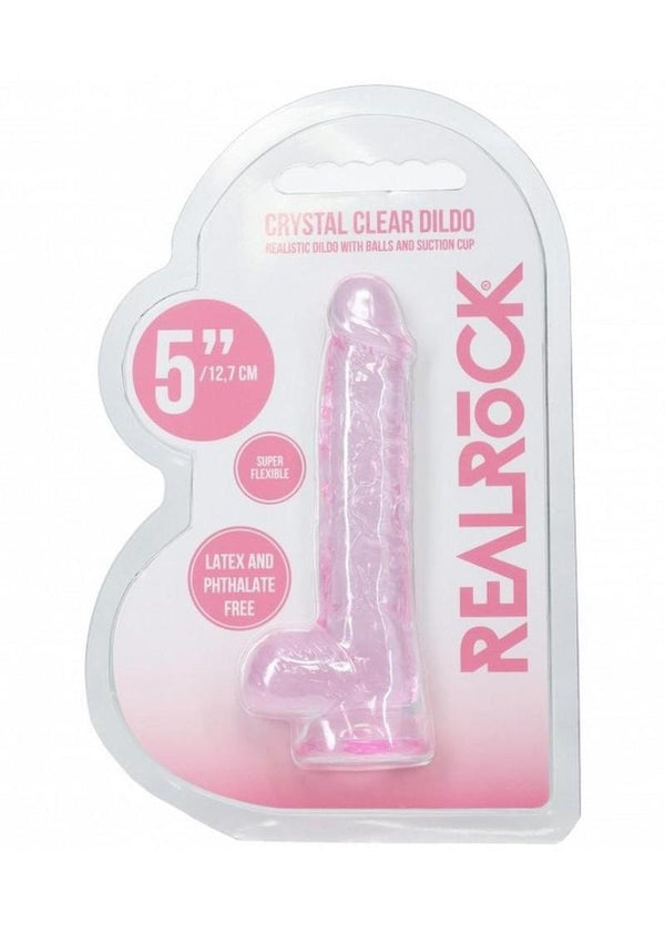 RealRock Crystal Clear Realistic Dildo with Balls 5in - Pink