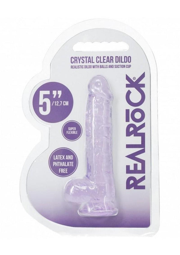 RealRock Crystal Clear Realistic Dildo with Balls 5in - Purple