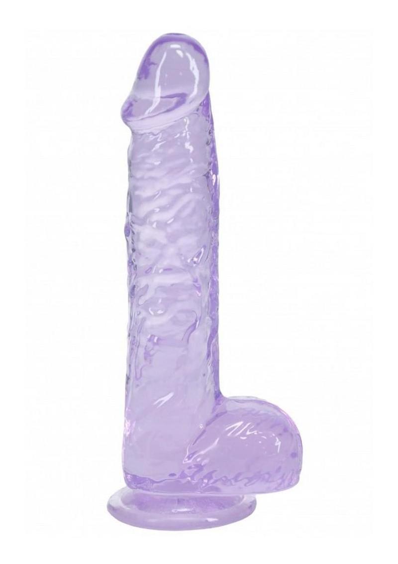 RealRock Crystal Clear Realistic Dildo with Balls 5in - Purple