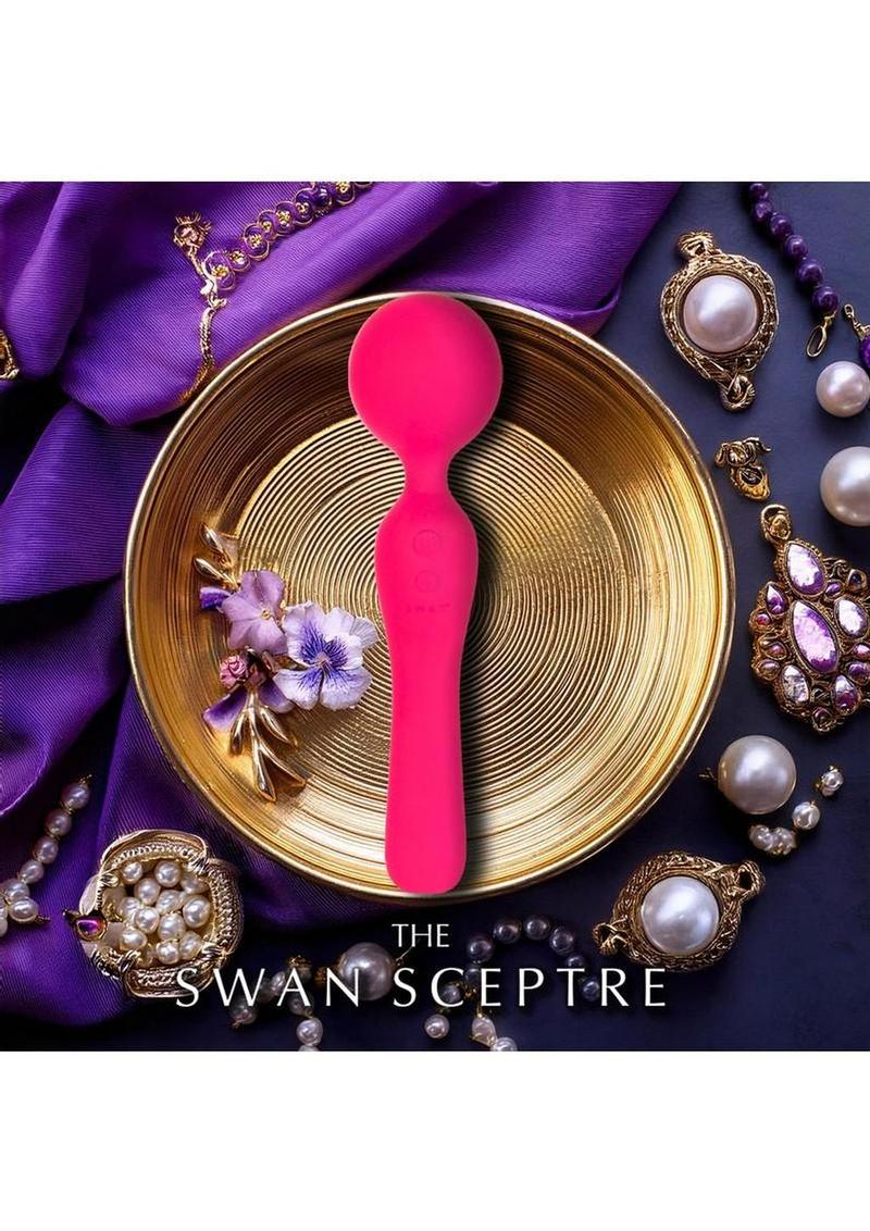 The Swan Sceptre Rechargeable Silicone Dual End Wand Massager - Berry