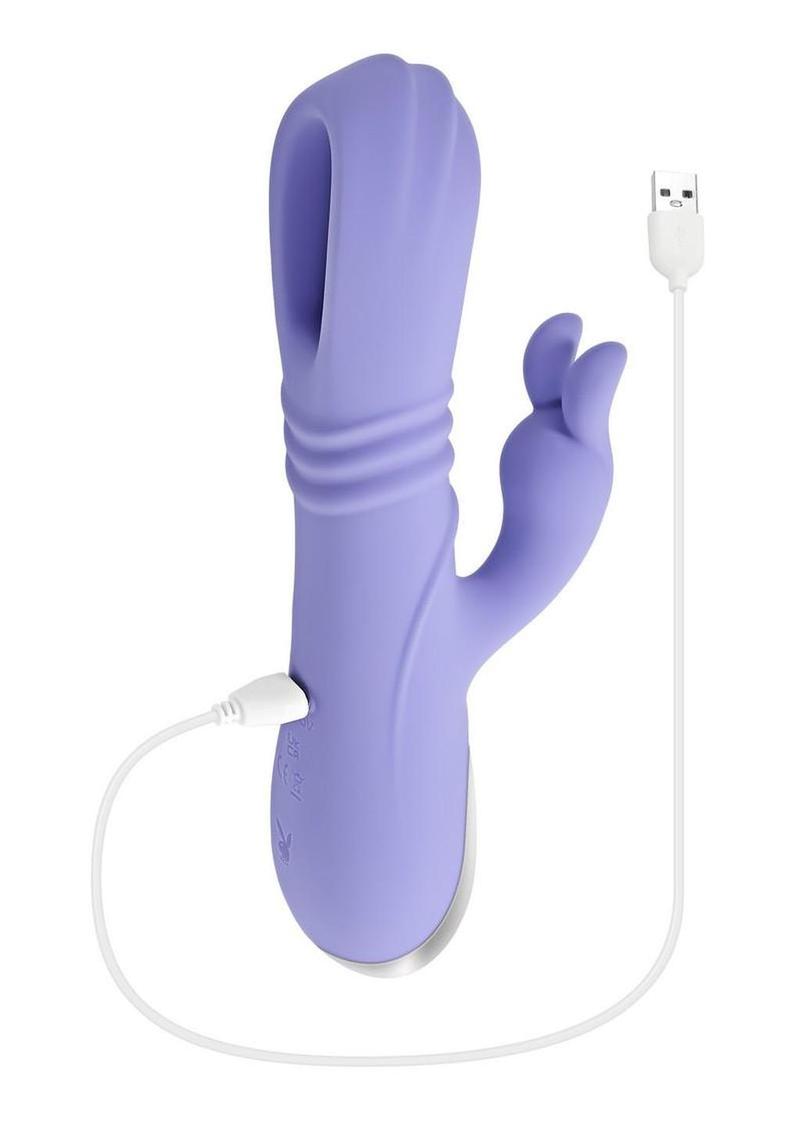 Playboy Tap Me In Rechargeable Silicone Dual Vibrating Rabbit - Purple