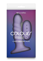 Colours Ribbed Rechargeable Silicone Vibrating Dildo with Remote Control 5in - Purple