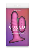 Colours Ribbed Rechargeable Silicone Vibrating Dildo with Remote Control 5in - Pink