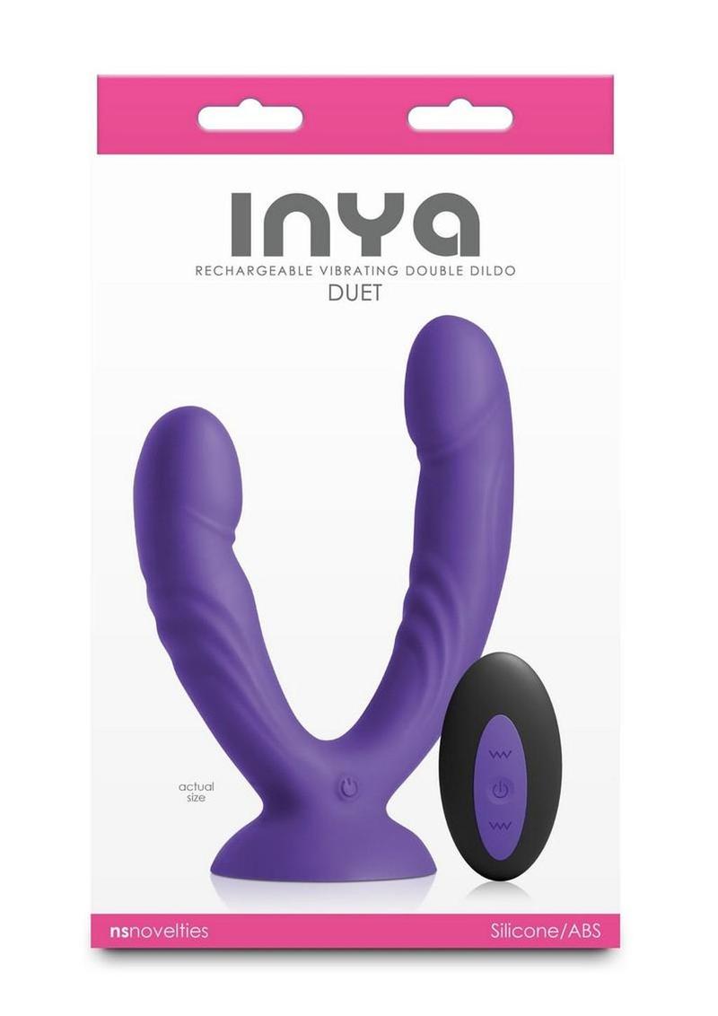 INYA Duet Rechargeable Silicone Vibrating Double Dildo with Remote Control - Purple