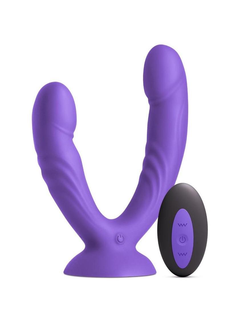 INYA Duet Rechargeable Silicone Vibrating Double Dildo with Remote Control - Purple
