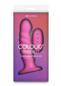 Colours Ribbed Rechargeable Silicone Vibrating Dildo with Remote Control 6in - Pink