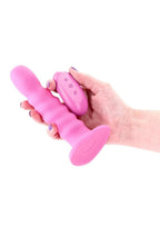 Colours Ribbed Rechargeable Silicone Vibrating Dildo with Remote Control 6in - Pink