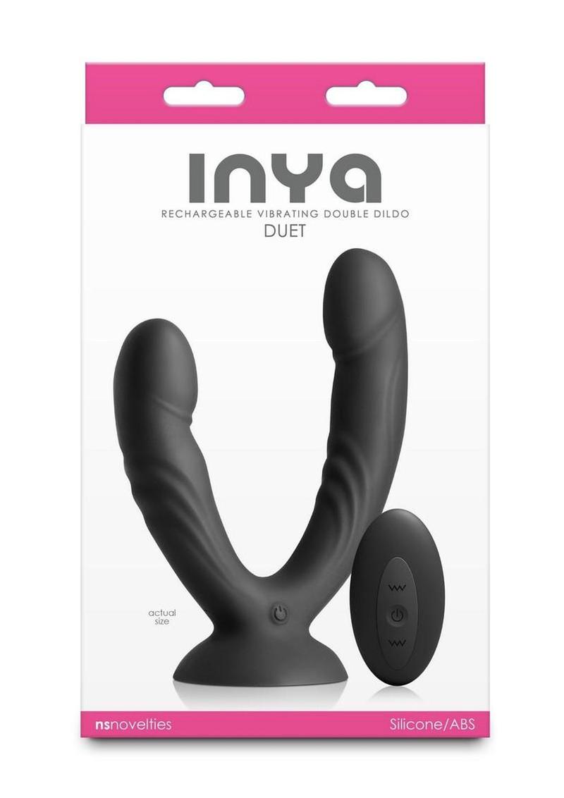 INYA Duet Rechargeable Silicone Vibrating Double Dildo with Remote Control - Black