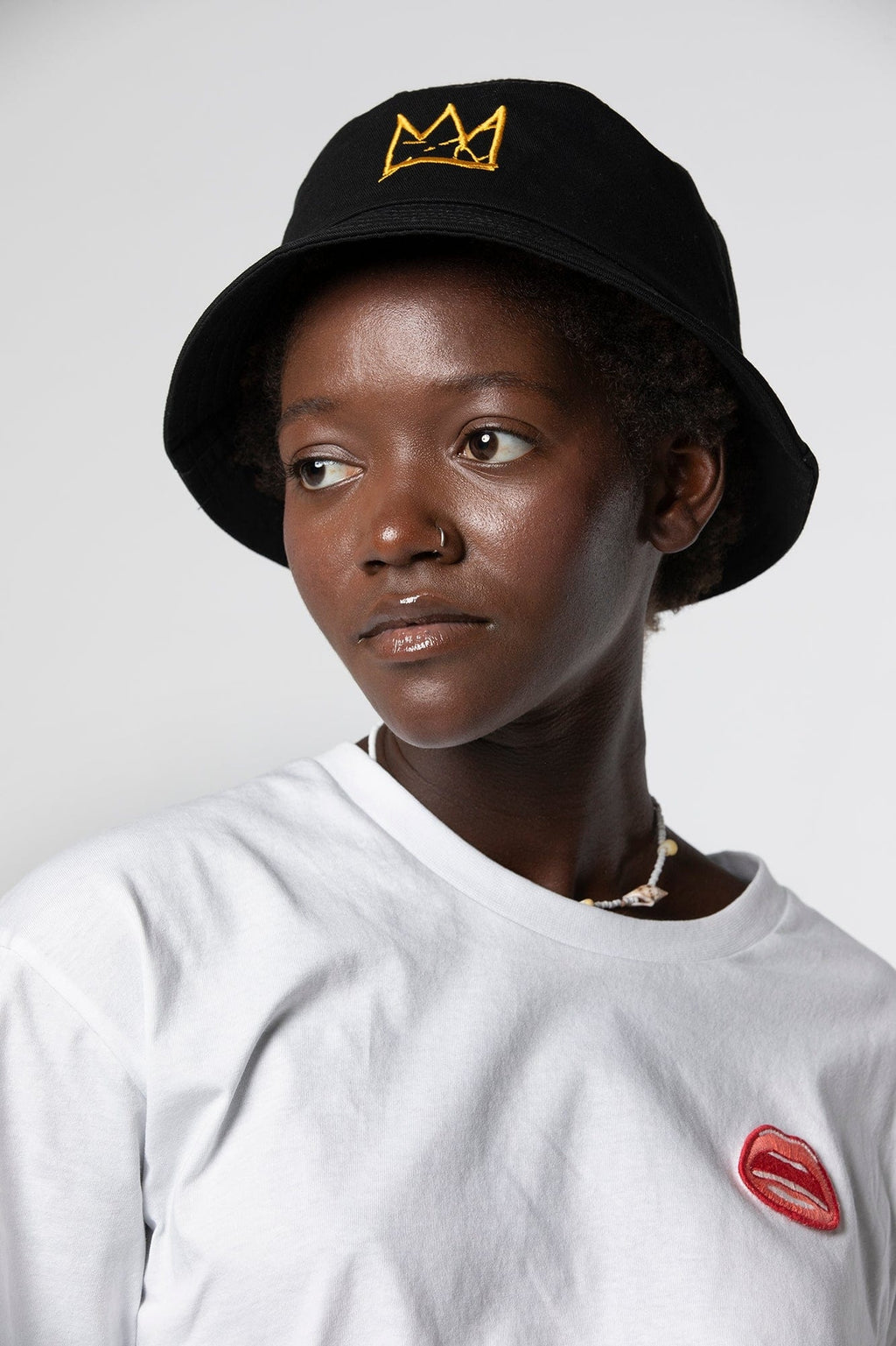 Jean-Michel Basquiat Crown Embroidered Bucket Hat, Black