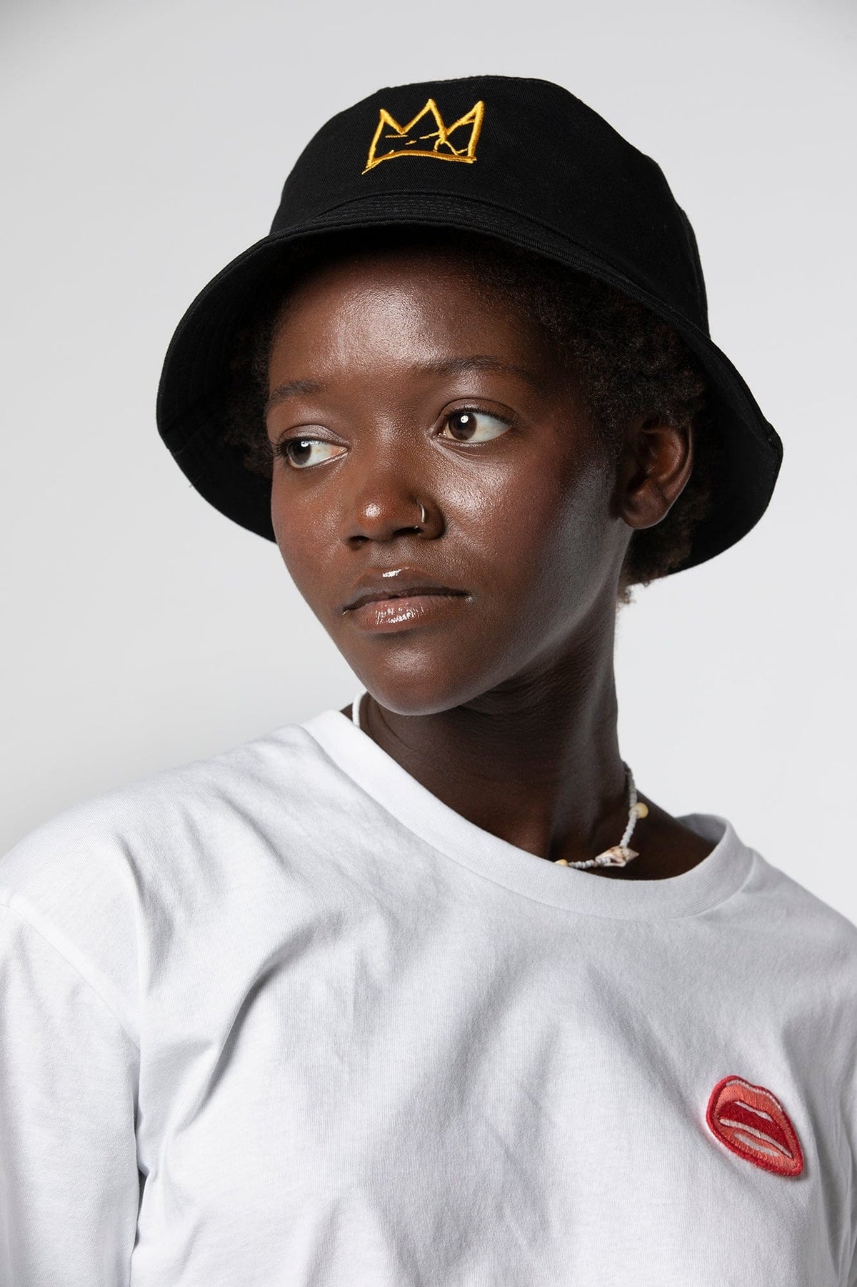 Jean-Michel Basquiat Crown Embroidered Bucket Hat, Black
