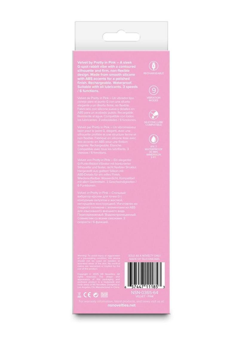 Pretty in Pink Velvet Rechargeable Silicone G-Spot Rabbit Vibrator - Pink
