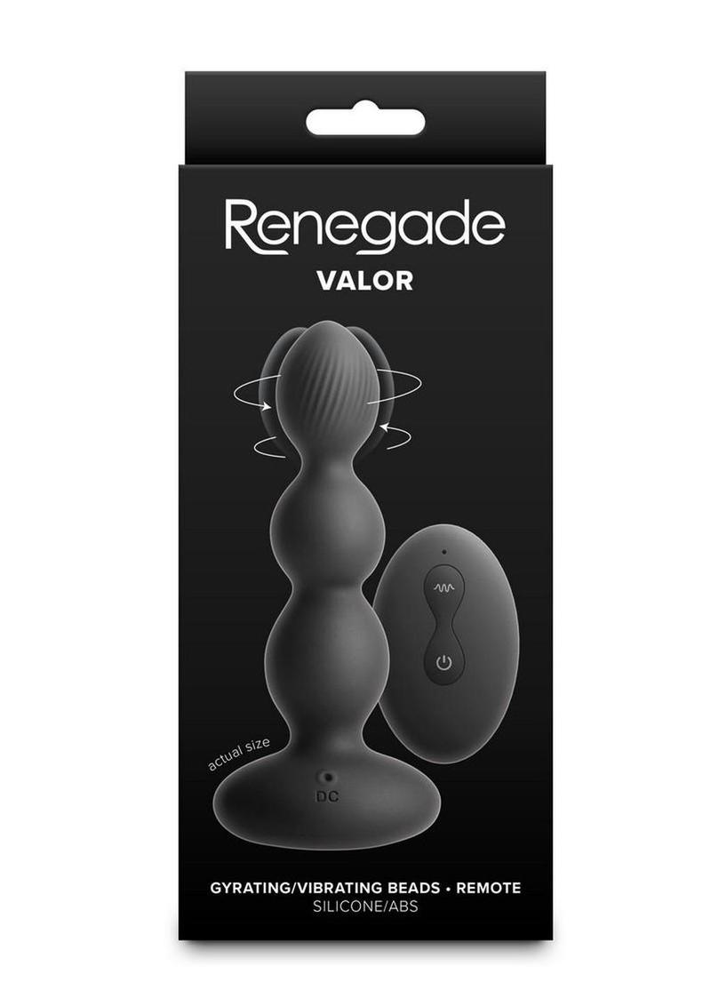 Renegade Valor Rechargeable Silicone Vibrating Anal Beaded Plug with Remote Control - Black