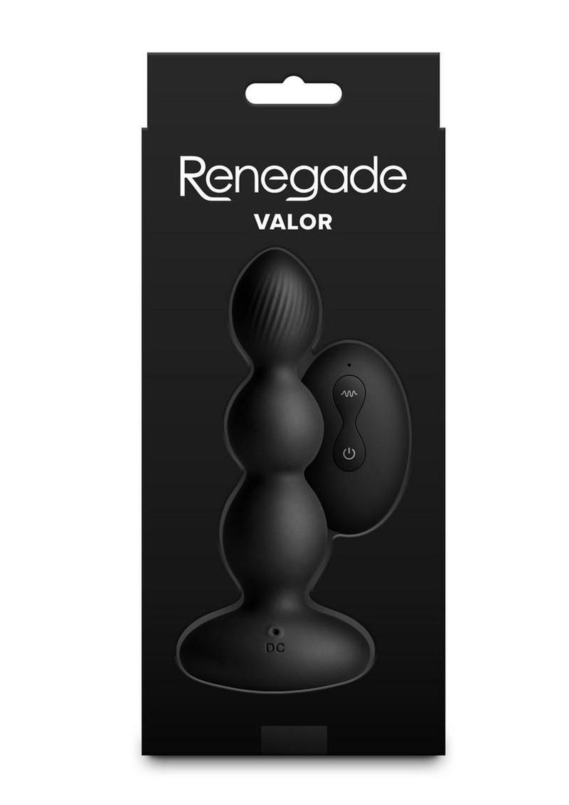 Renegade Valor Rechargeable Silicone Vibrating Anal Beaded Plug with Remote Control - Black