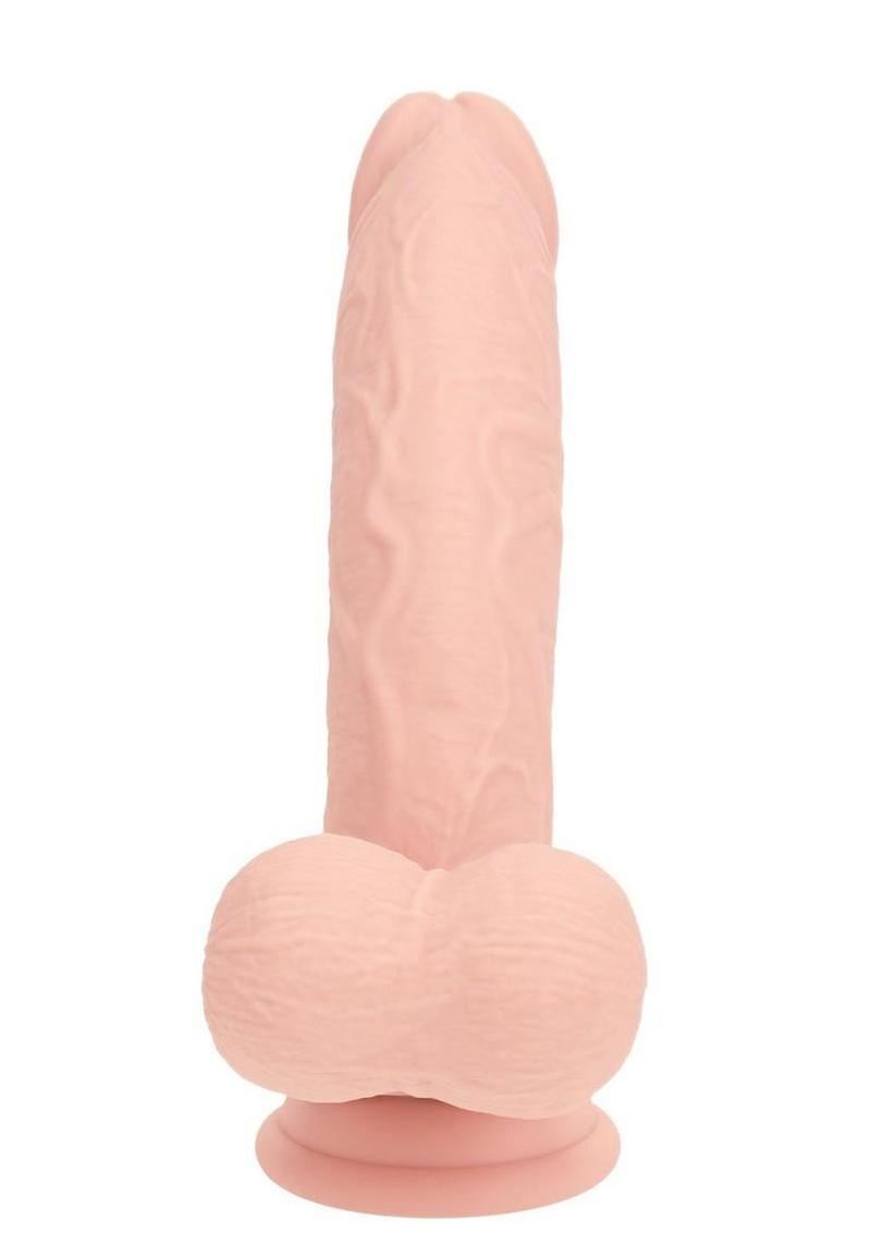 RealRock Rechargeable Silicone Dual Layered Vibrating Curved Dildo with Weighted Balls 6in - Vanilla