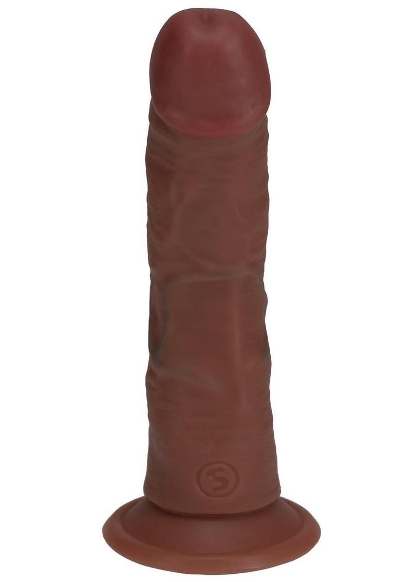 RealRock Ultra Realistic Skin Vibrating Rechargeable Curved Dildo 6in - Chocolate