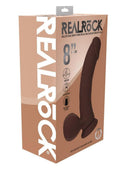 RealRock Rechargeable Silicone Dual Layered Vibrating Curved Dildo with Weighted Balls 8in - Chocolate