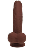 RealRock Rechargeable Silicone Dual Layered Vibrating Curved Dildo with Weighted Balls 8in - Chocolate