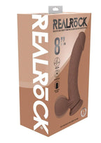 RealRock Rechargeable Silicone Dual Layered Vibrating Curved Dildo with Weighted Balls 8in - Caramel