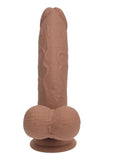RealRock Rechargeable Silicone Dual Layered Vibrating Curved Dildo with Weighted Balls 8in - Caramel