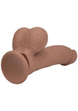 RealRock Rechargeable Silicone Dual Layered Vibrating Curved Dildo with Weighted Balls 8in - Caramel