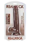 RealRock Realistic Skin Straight Realistic Dildo with Balls and Suction Cup 9in - Chocolate