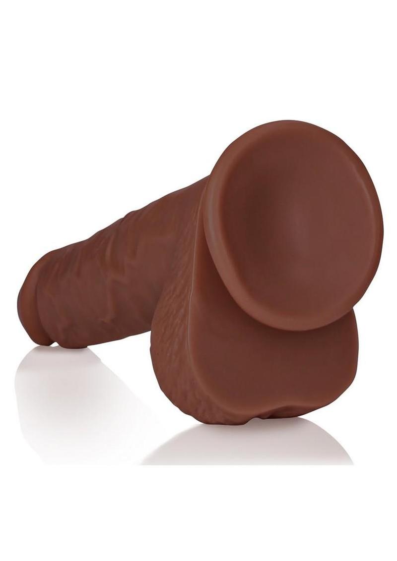 RealRock Realistic Skin Straight Realistic Dildo with Balls and Suction Cup 9in - Chocolate