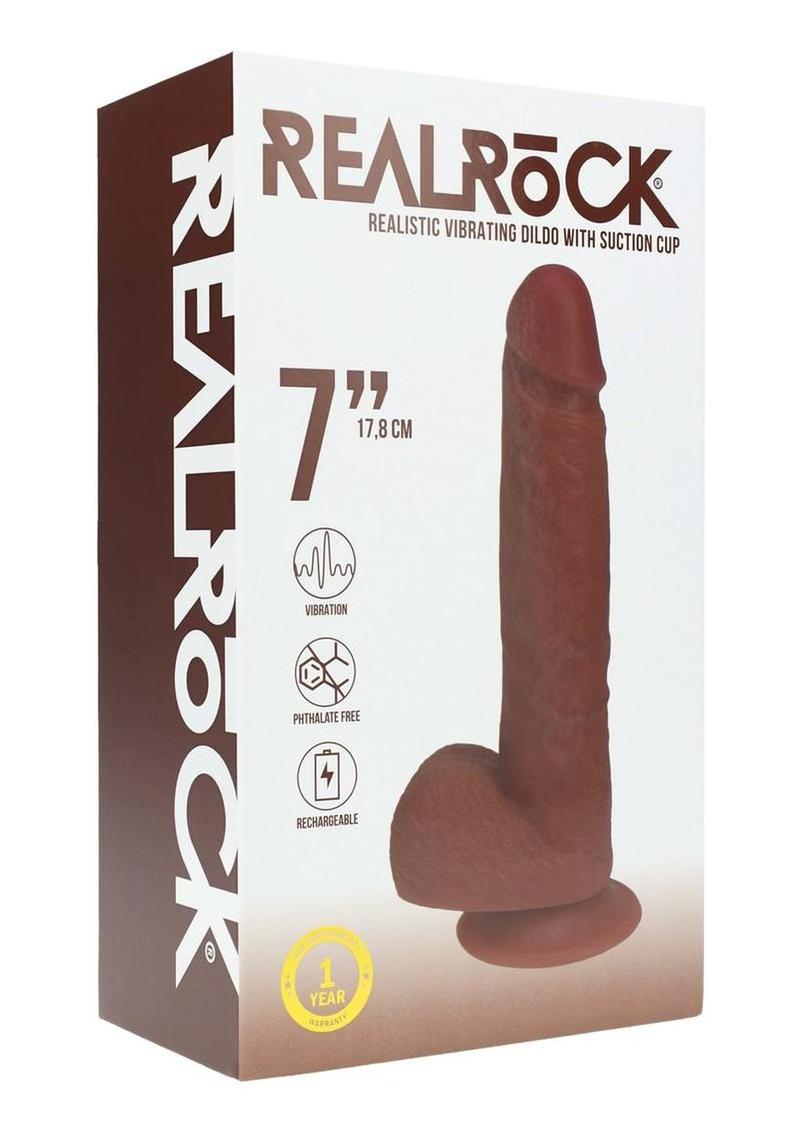 RealRock Ultra Realistic Skin Vibrating Rechargeable Straight Dildo with Balls 7in - Chocolate
