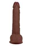 RealRock Ultra Realistic Skin Vibrating Rechargeable Straight Dildo with Balls 7in - Chocolate