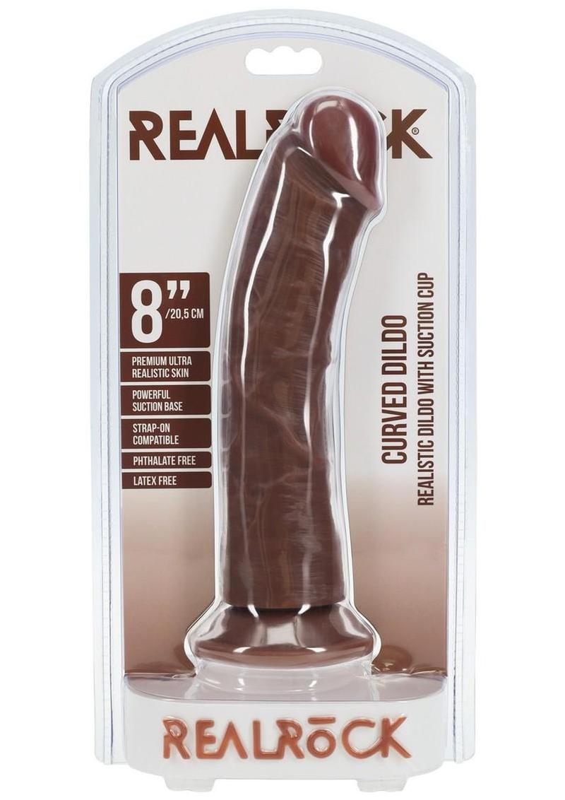 RealRock Realistic Skin Curved Dildo 8in - Chocolate