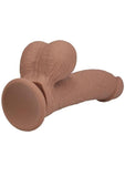RealRock Rechargeable Silicone Dual Layered Vibrating Curved Dildo with Weighted Balls 6in - Caramel