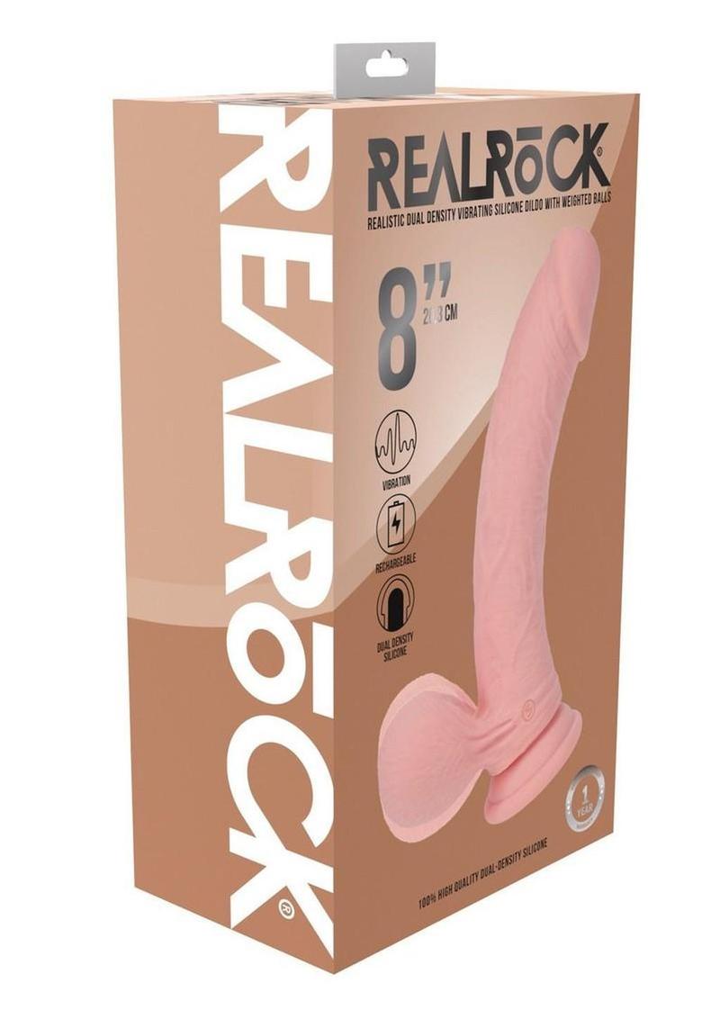 RealRock Rechargeable Silicone Dual Layered Vibrating Curved Dildo with Weighted Balls 8in - Vanilla