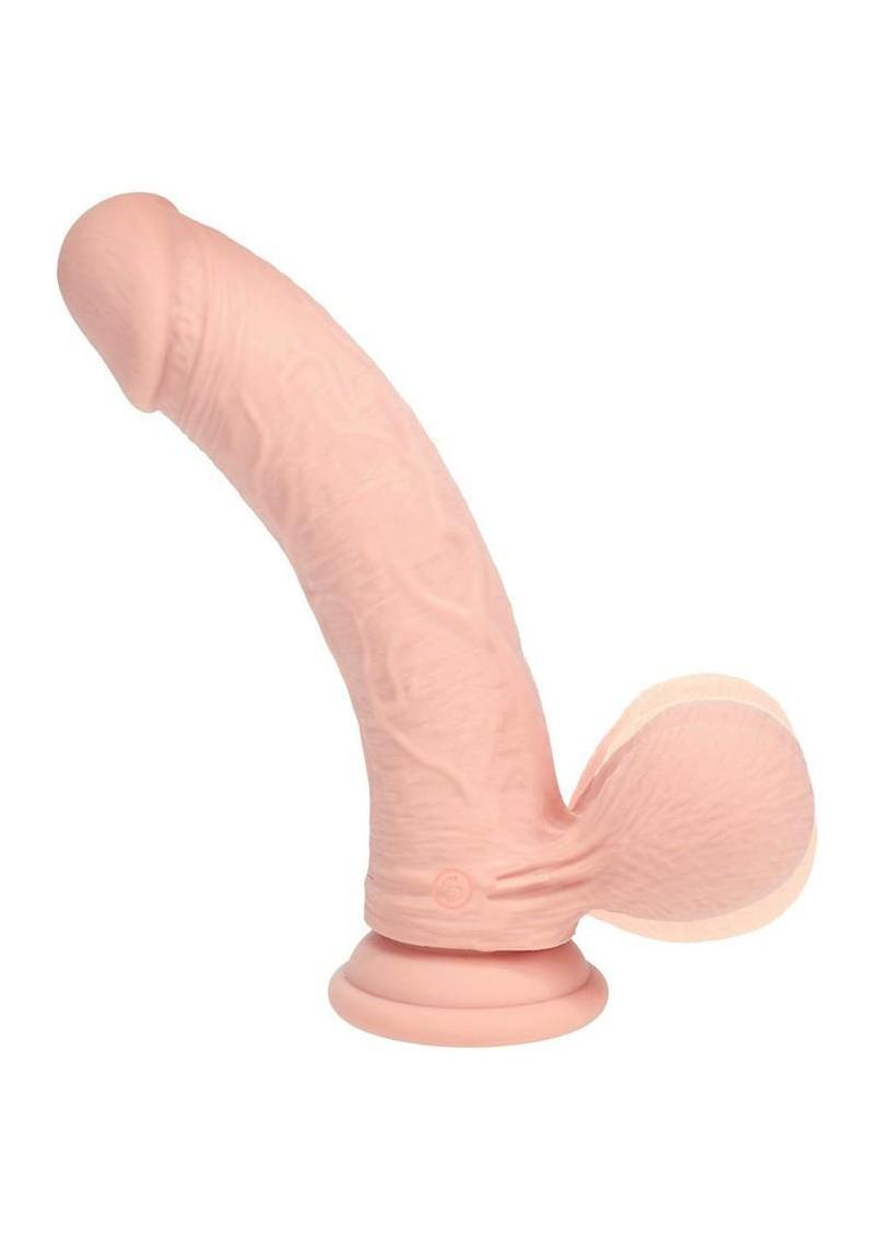 RealRock Rechargeable Silicone Dual Layered Vibrating Curved Dildo with Weighted Balls 8in - Vanilla