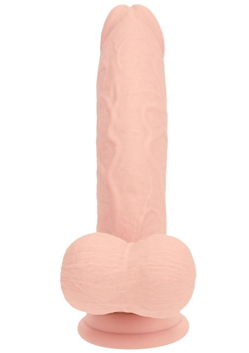 RealRock Rechargeable Silicone Dual Layered Vibrating Curved Dildo with Weighted Balls 8in - Vanilla