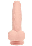 RealRock Rechargeable Silicone Dual Layered Vibrating Curved Dildo with Weighted Balls 8in - Vanilla