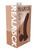 RealRock Rechargeable Silicone Dual Layered Vibrating Curved Dildo with Weighted Balls 6in - Chocolate