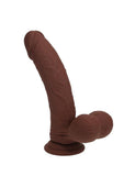RealRock Rechargeable Silicone Dual Layered Vibrating Curved Dildo with Weighted Balls 7in - Chocolate