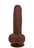 RealRock Rechargeable Silicone Dual Layered Vibrating Curved Dildo with Weighted Balls 7in - Chocolate