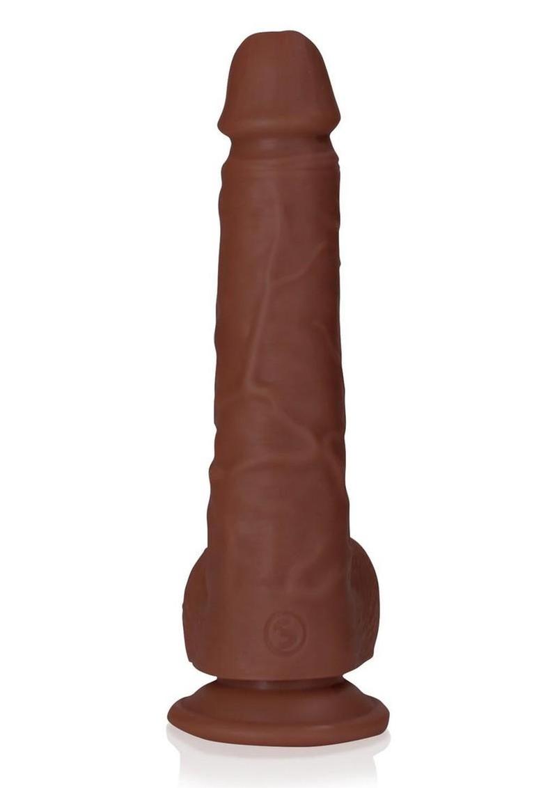 RealRock Realistic Skin Straight Realistic Dildo with Balls and Suction Cup 7in - Chocolate