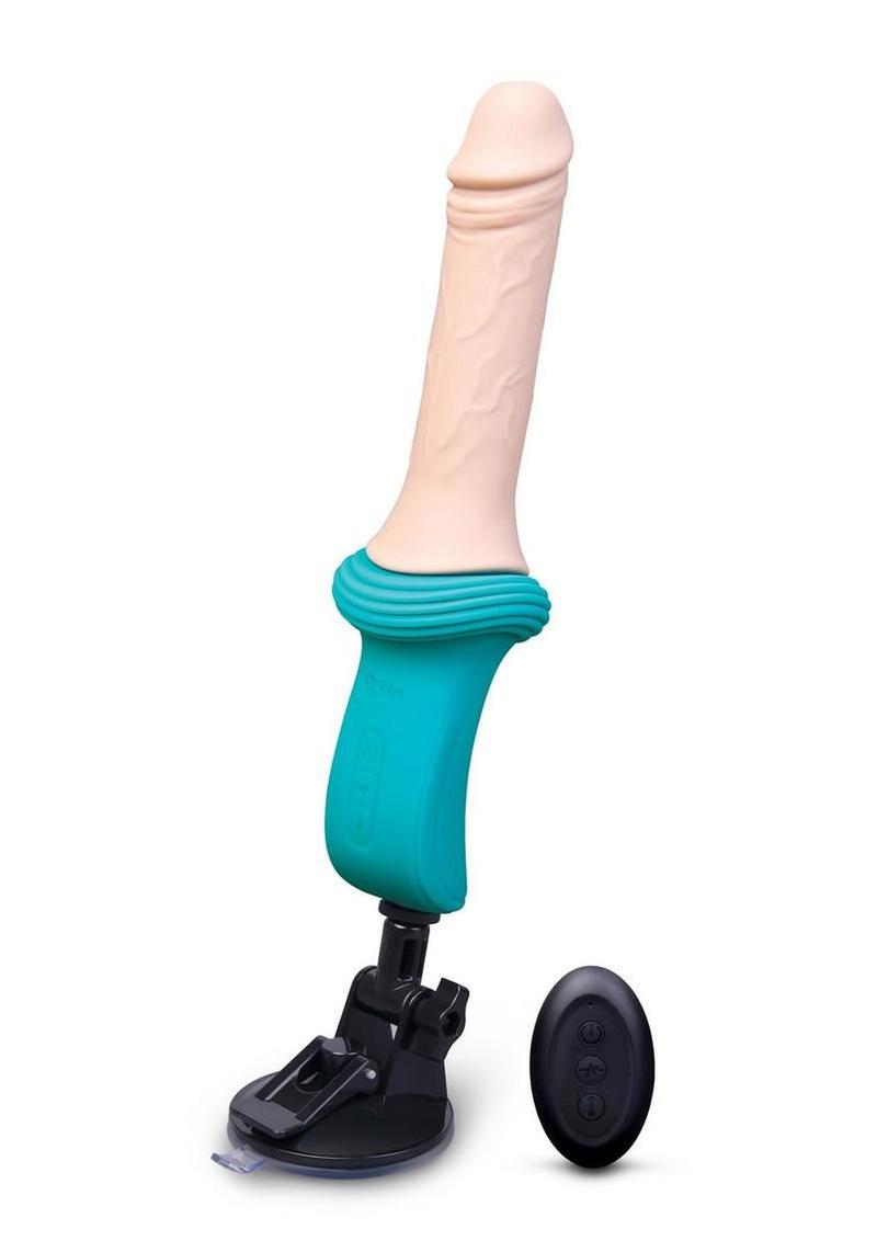 B-Vibe Thrusting Silicone Dildo Machine with Remote 6.5in - Vanilla