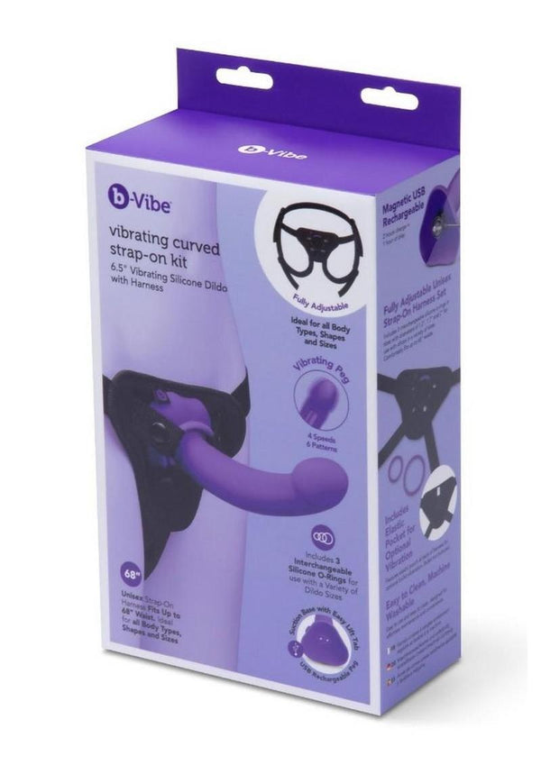B-Vibe Vibrating Curved Strap-On Kit - Black/Purple